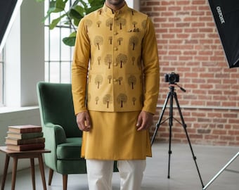Exklusive handbemalte Nehru-Jacke für Herren, handbemalte Nehru-Jacke, ärmellose Modi-Jacke, Koti-Westenjacke, Nehru-Jacke, Herrenjacke