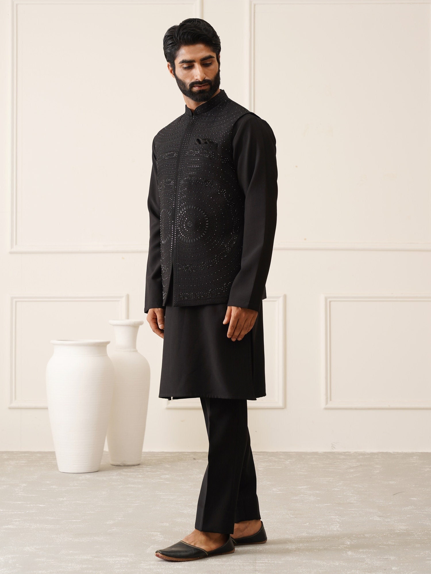 Black kurta with jacket deals