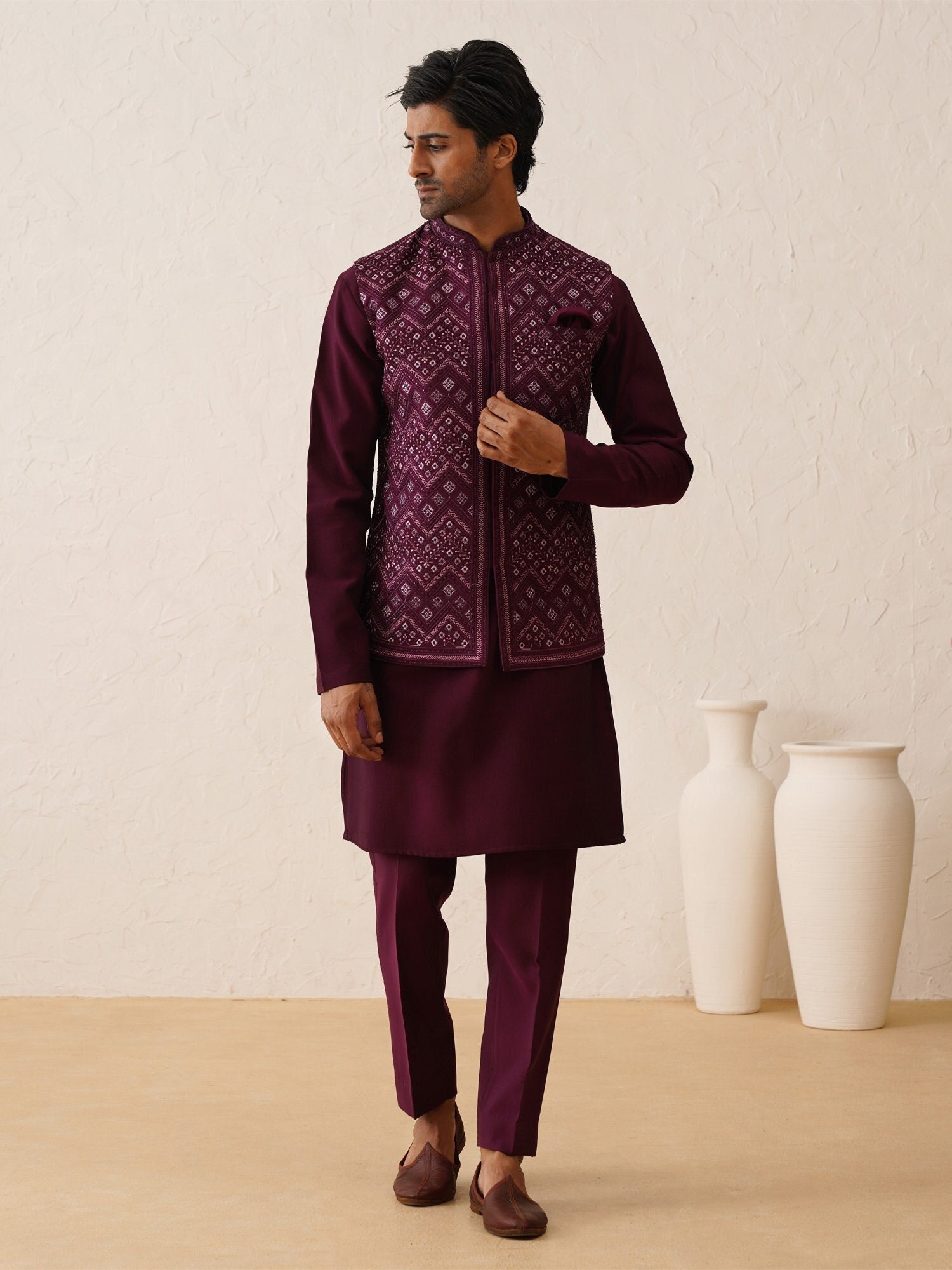 Wine colour kurta pajama with jacket hotsell