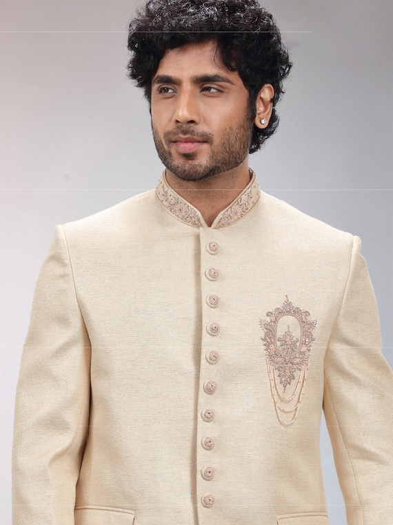 Light Pink And Cream Embroidered Jodhpuri Suit