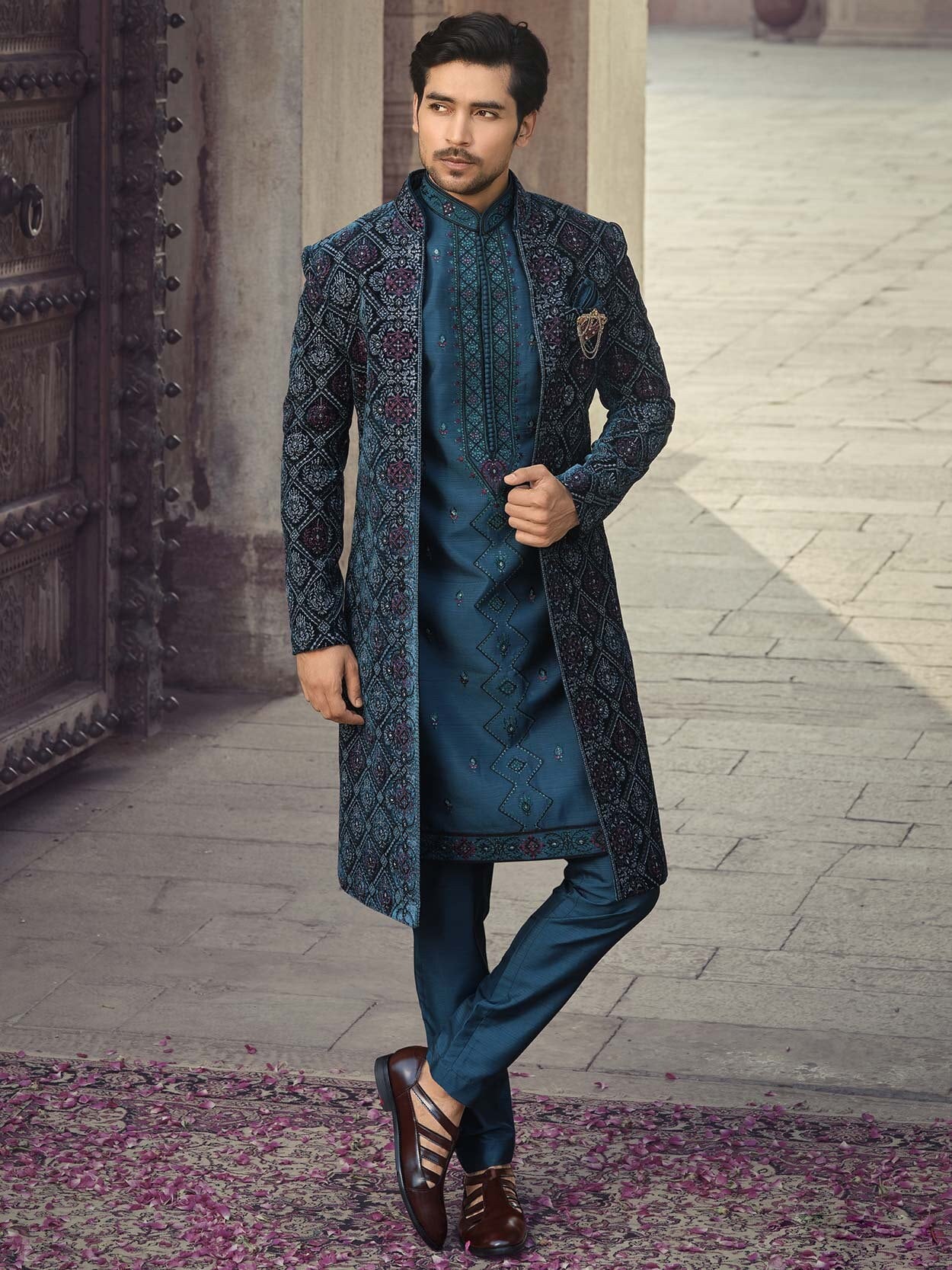 Jodhpuri Suit Royal Evergreen Partywear Navy Blue Sherwani for Men Designer  Coat Pant Jacket Blazer With Blue Pant Diwali Eid Festive Wear - Etsy
