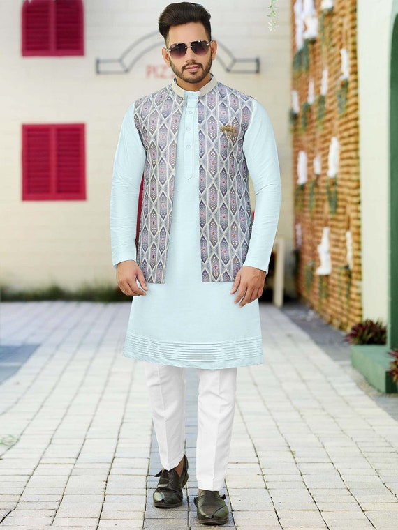 Silk Mens Kurta Pajama With Jacket at Rs 2495/piece in Delhi | ID:  7298353612-gemektower.com.vn