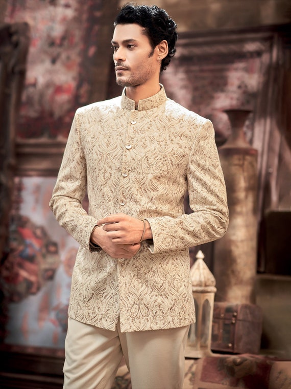 Classic Cream Traditional Indian Jodhpuri Suit Sherwani For Men – Saris and  Things