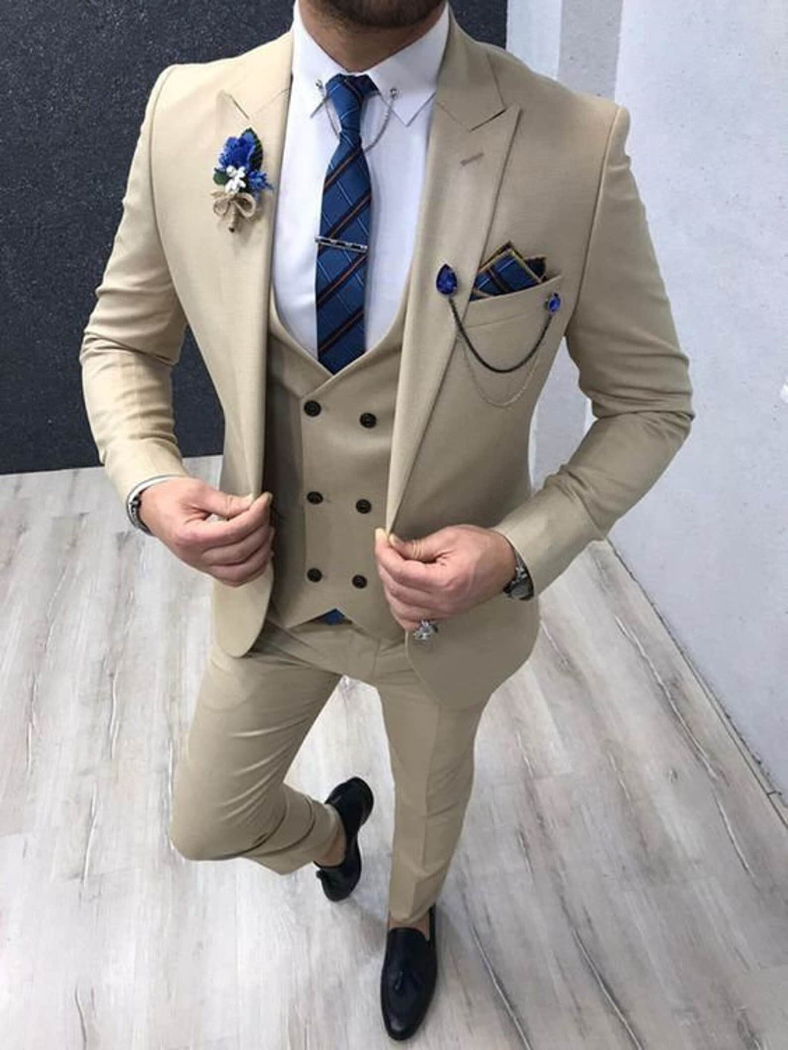 Mens Light Grey 3 Piece Suit Classic Stitch Wedding Summer Prom Classic  Grooms: Buy Online - Happy Gentleman United States