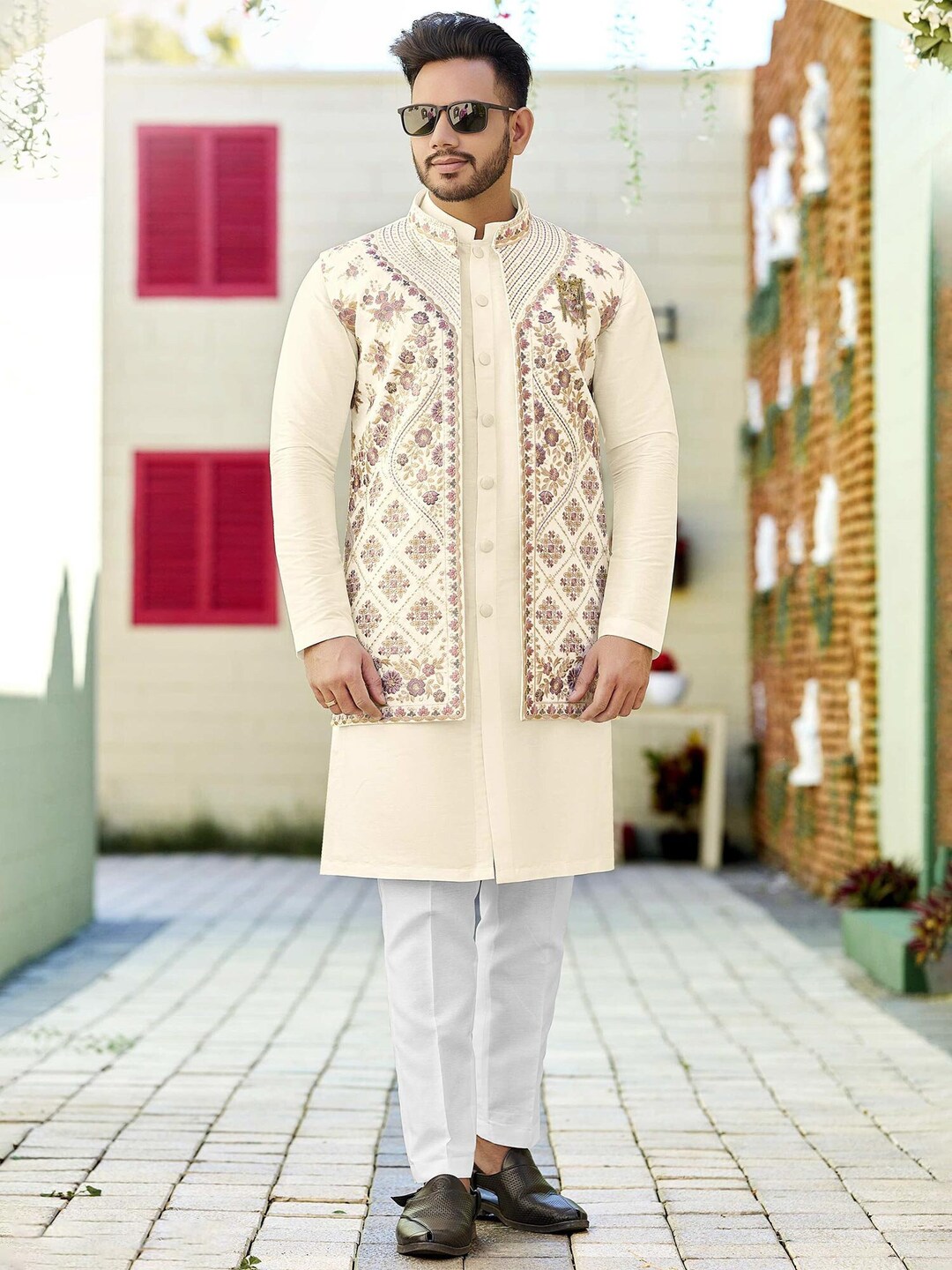 White kurta pajama with nehru jacket hotsell