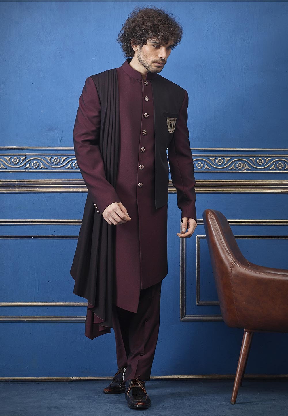 Wine colour sherwani for groom sale