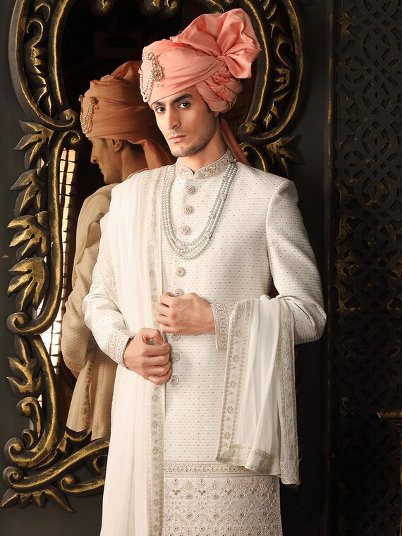 Peach sherwani clearance