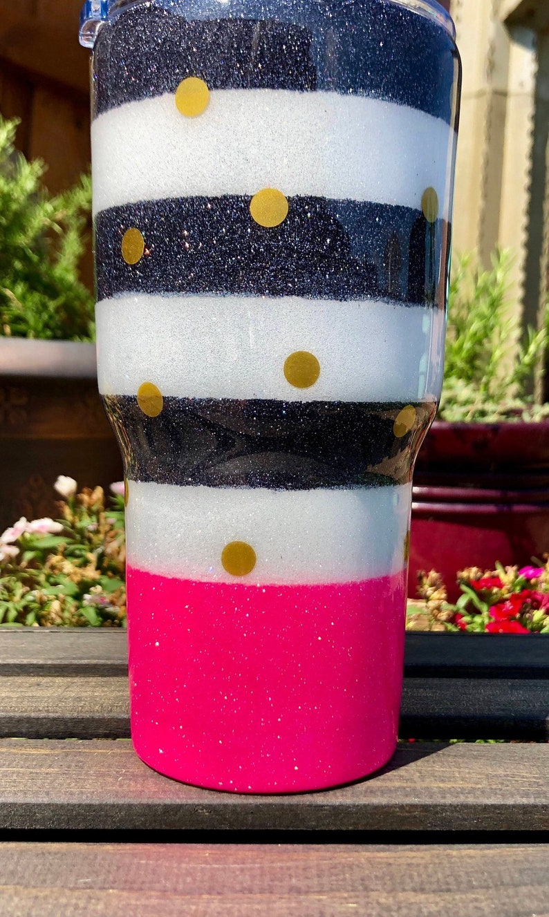 Striped Glitter Tumbler Kate Spade Inspired Custom Tumbler Etsy