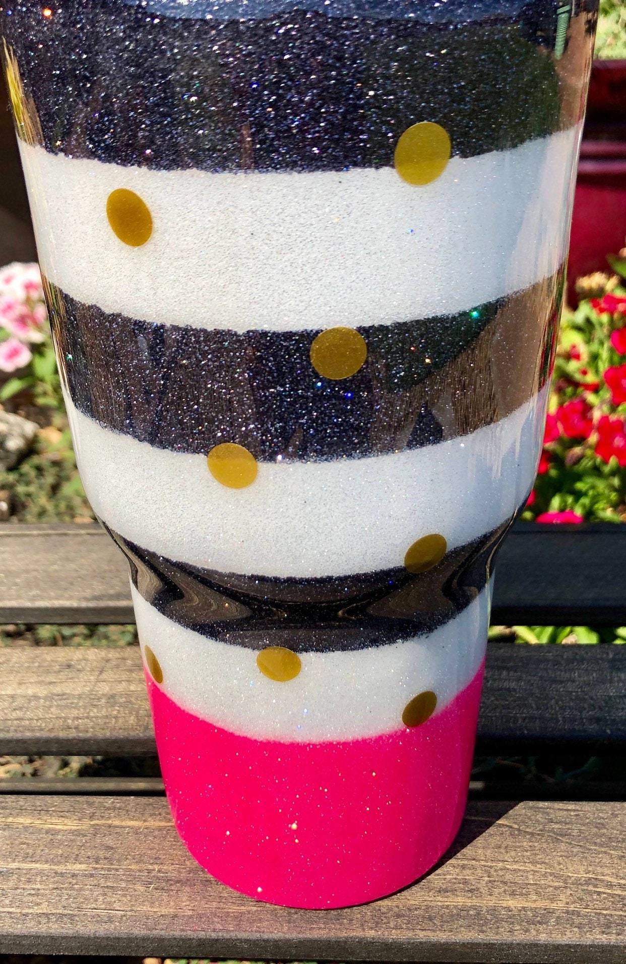 Striped Glitter Tumbler Kate Spade Inspired Custom Tumbler Etsy