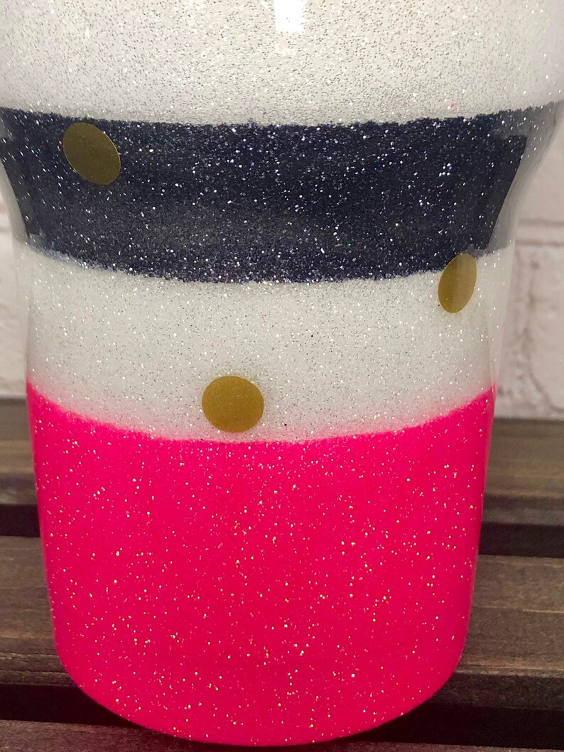 Striped Glitter Tumbler Kate Spade Inspired Custom Tumbler Etsy