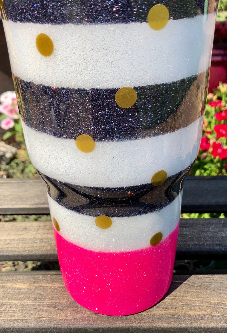 Striped Glitter Tumbler Kate Spade Inspired Custom Tumbler Etsy