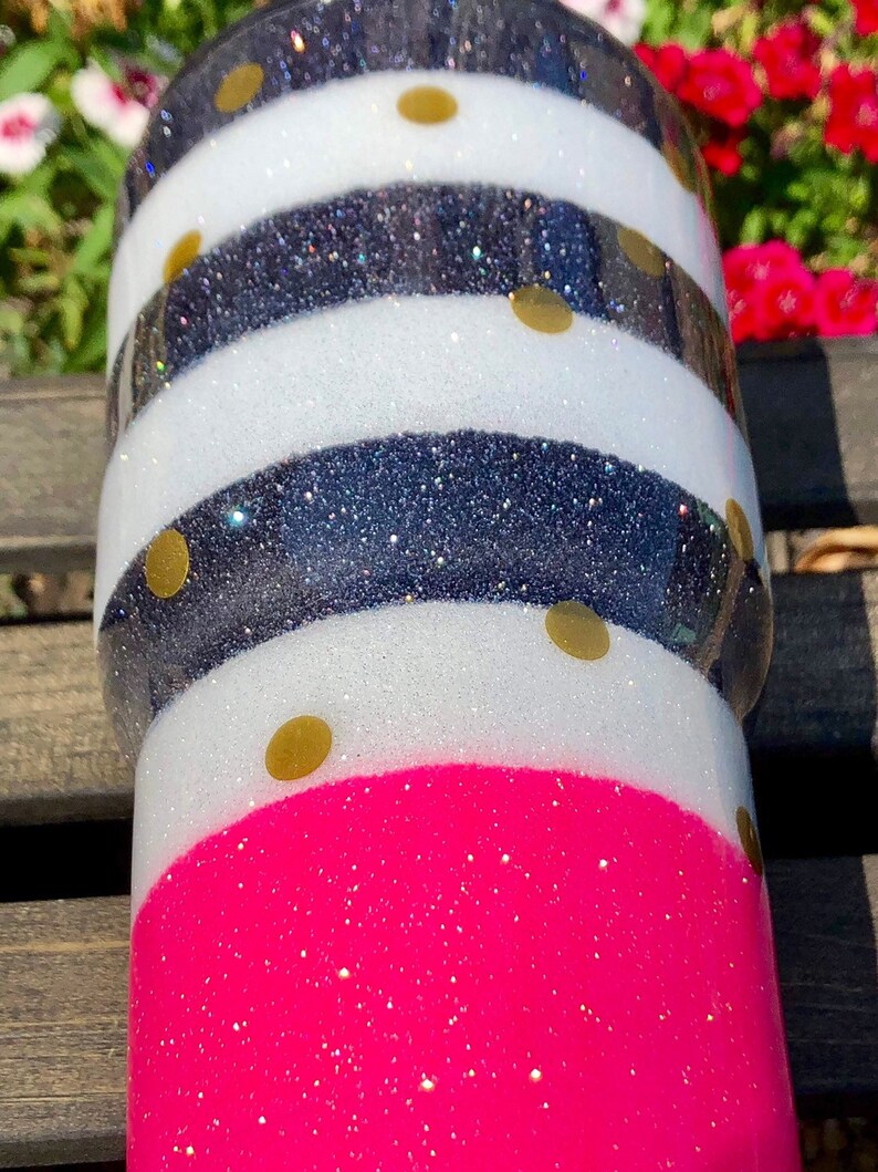 Striped Glitter Tumbler Kate Spade Inspired Custom Tumbler Etsy