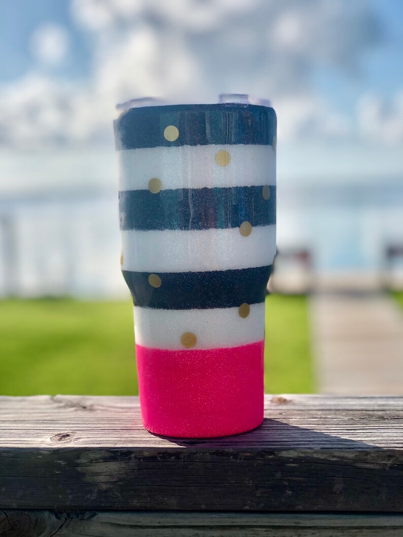 Striped Glitter Tumbler Kate Spade Inspired Custom Tumbler Etsy