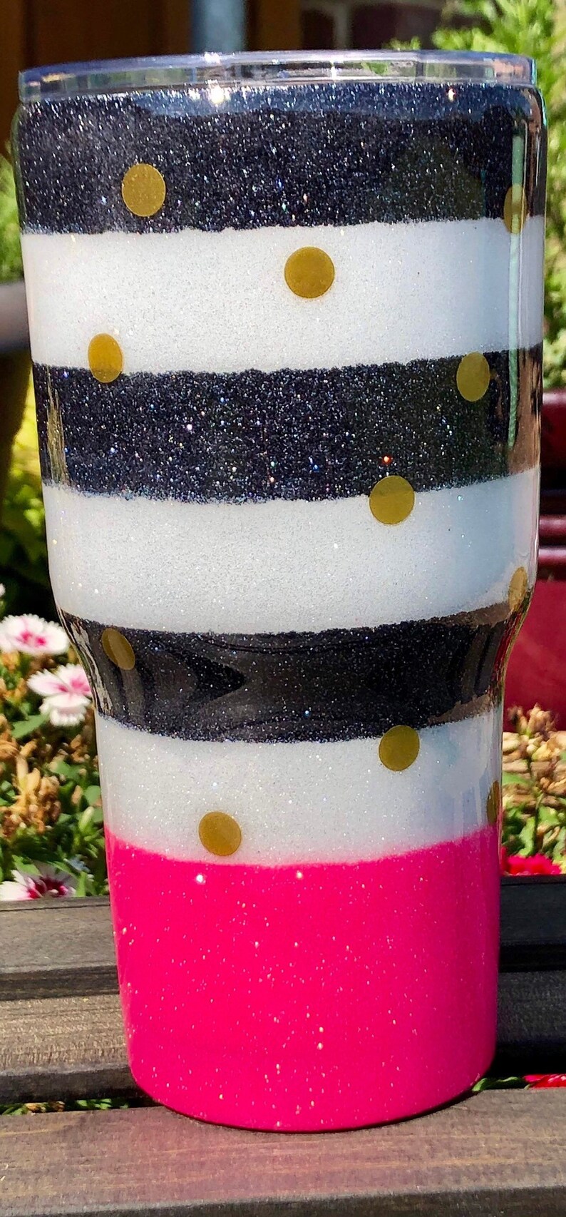 Striped Glitter Tumbler Kate Spade Inspired Custom Tumbler Etsy
