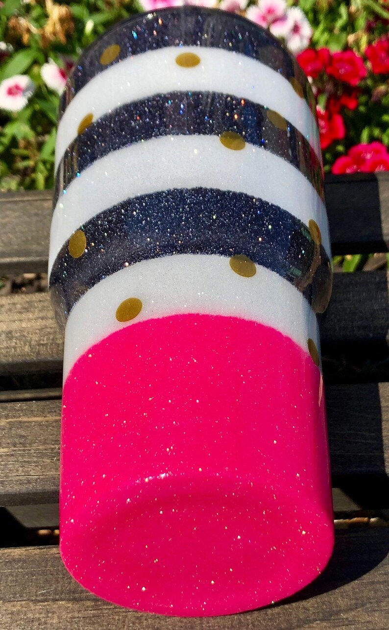 Striped Glitter Tumbler Kate Spade Inspired Custom Tumbler Etsy