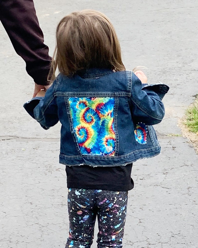 Tie dye Distressed denim jacket girls jean jacket tie dye jean jacket baby Distressed jean jacket toddler jean jacket girls jean jacket