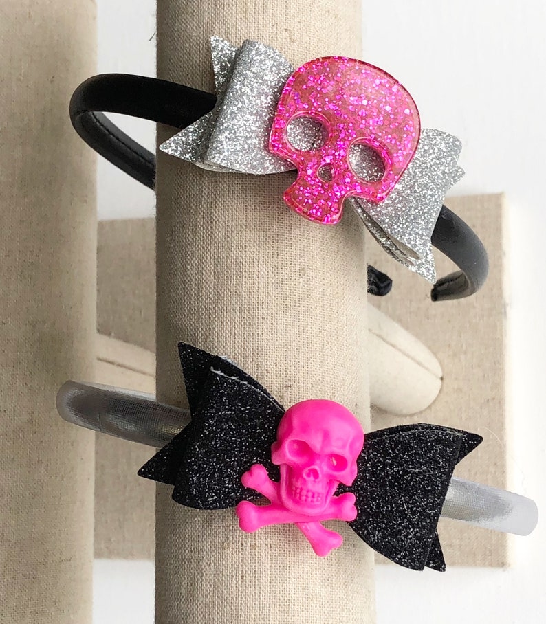 Girls skull headband hard headband pink glitter bows babies Etsy