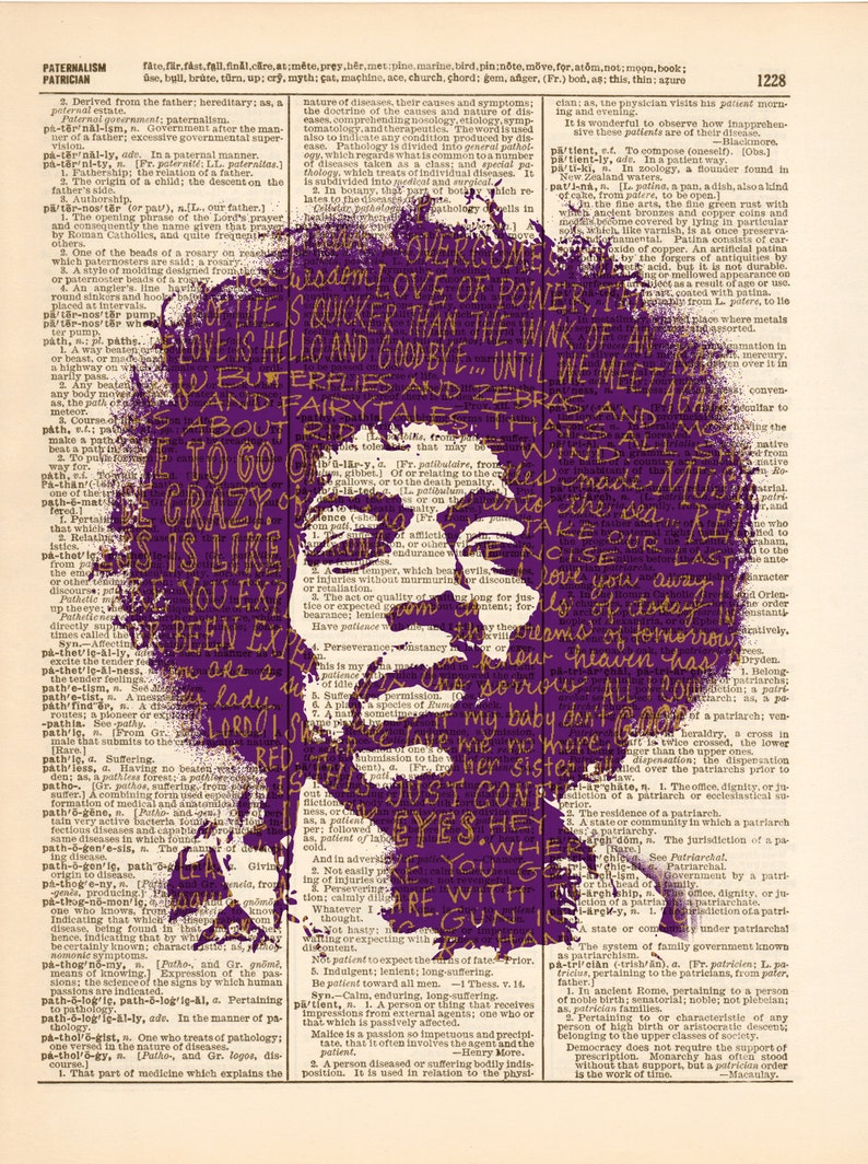 Jimi Hendrix Dictionary Art Print Poster Picture Book Rock Musician Collectible
