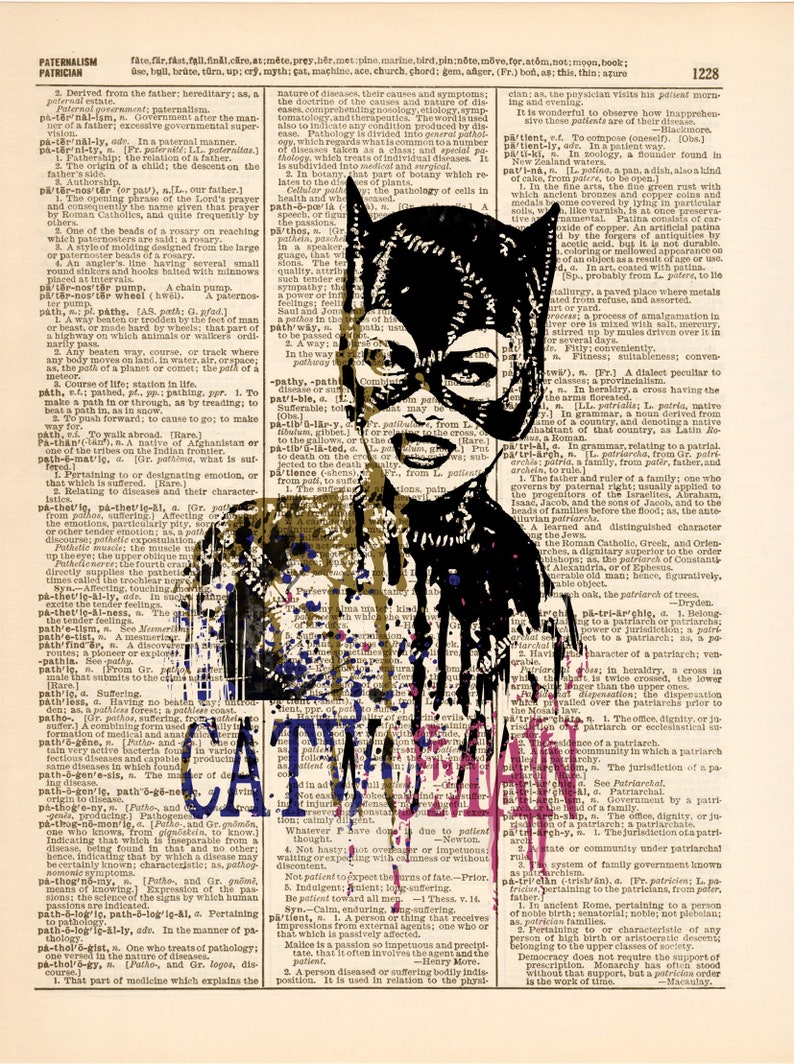 Art print on Dictionary page SUPERHEROES POP culture poster00424
