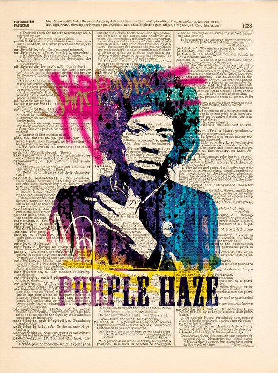 Jimi Hendrix Dictionary Art Print Poster Picture Book Rock Musician Collectible