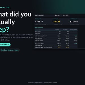 Gig Driver Profit & Tax Tracker | DoorDash, Uber Eats, Lyft (Google Sheets, Excel)