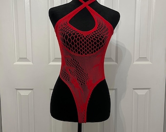 Red Fishnet Bodysuit