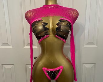 Neon Pink Fishnet Tube Top Set