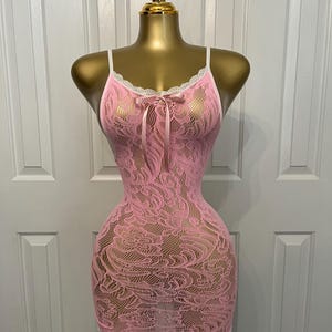 white and pink dresses for wedding Round Neck White Lace Pink Long Prom Dresses, Pink Lace Formal Graduat –  abcprom main image 0