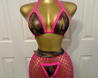 Pink Camouflage Fishnet Set