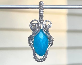 Colgante de plata de ley envuelto en alambre de crisocola - Colgante de crisocola envuelto en alambre - Colgante de color turquesa - Colgante envuelto en alambre