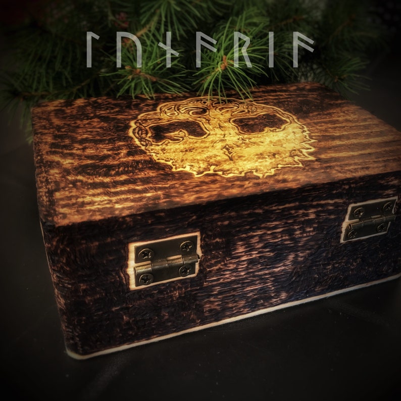Runebox Yggdrasill woodburning Wooden box Yggdrasill box