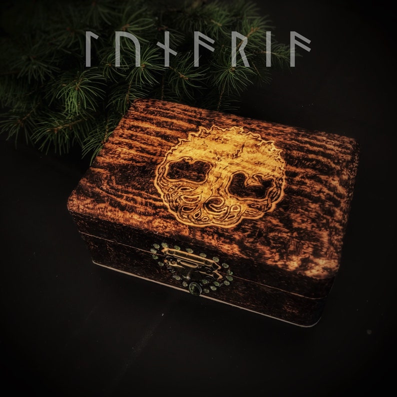 Runebox Yggdrasill woodburning Wooden box Yggdrasill box