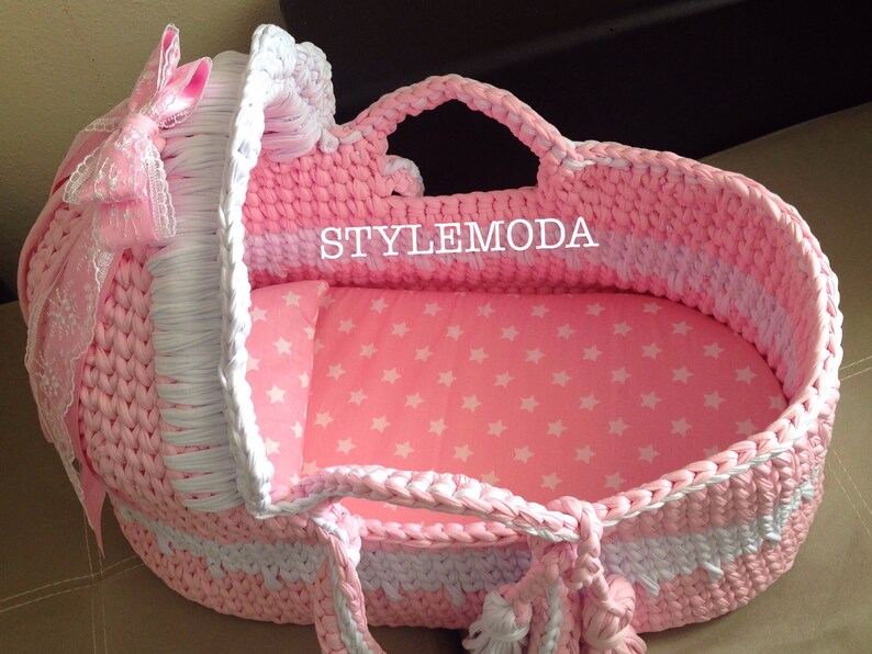 Powder Pink Baby Moses Basket Baby Crocheted Moses Etsy