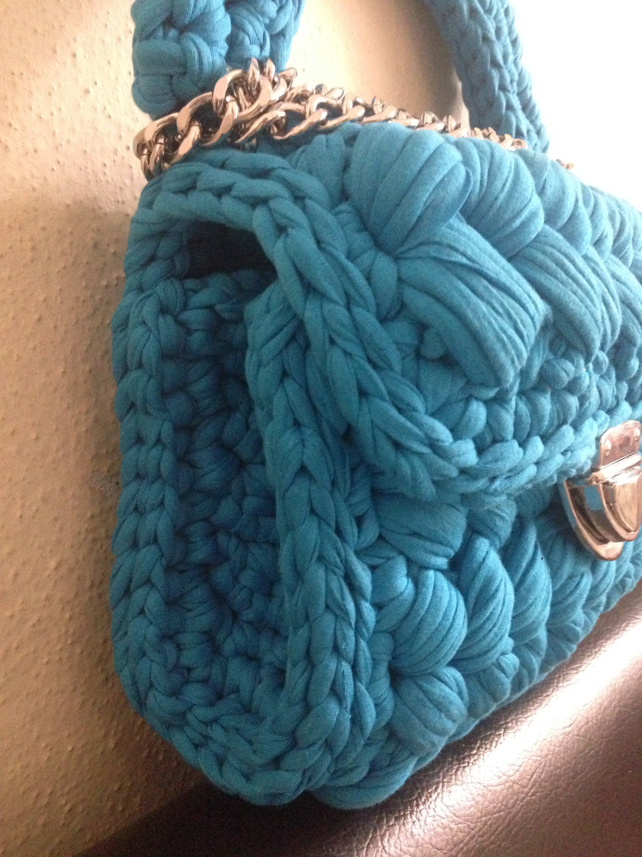 Blue Crochet Bag T-shirt Yarn Bag Handmade Crochet Bag Crochet - Etsy