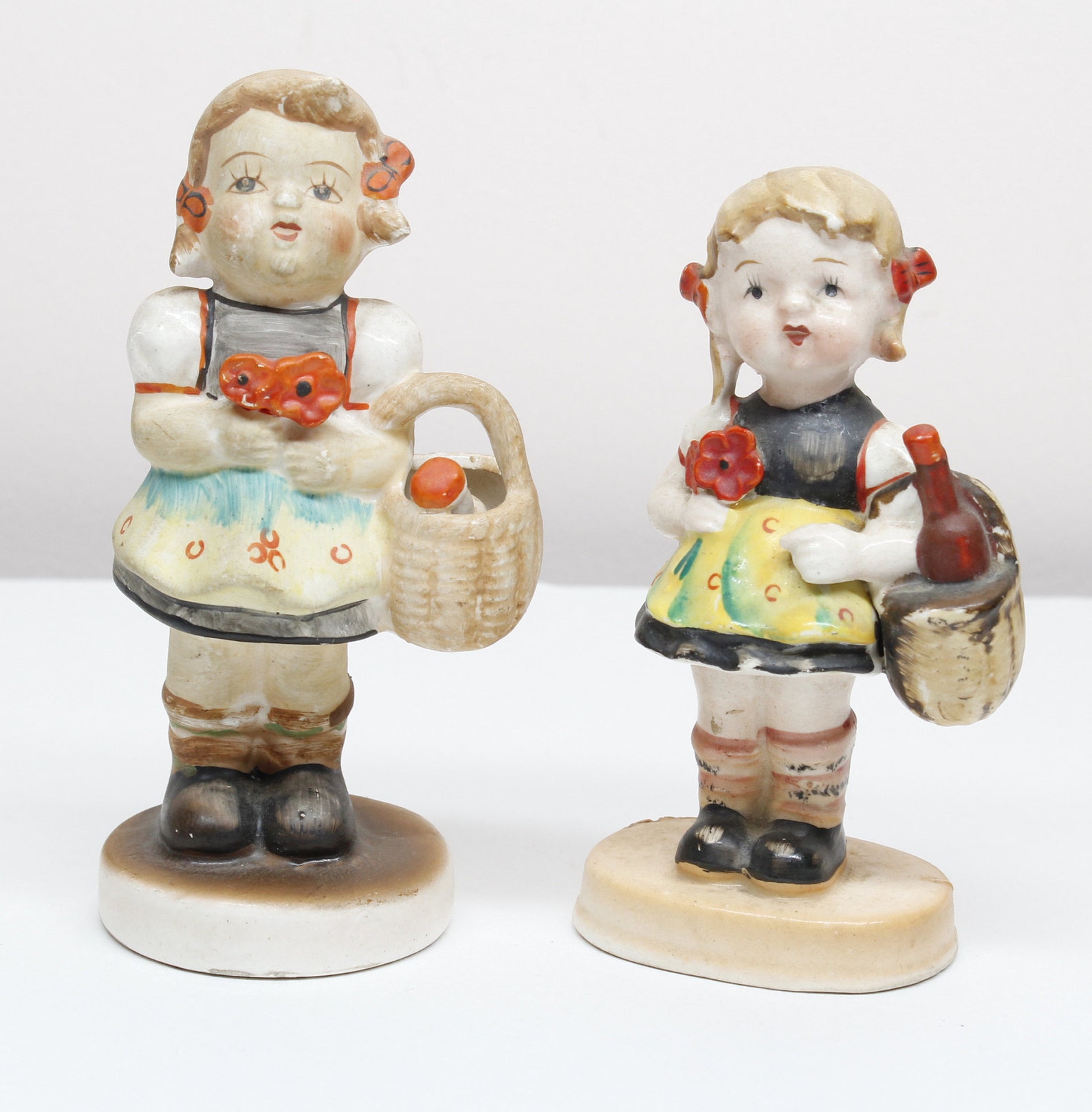 Vintage ceramic figurines girls carrying baskets & flowers Etsy