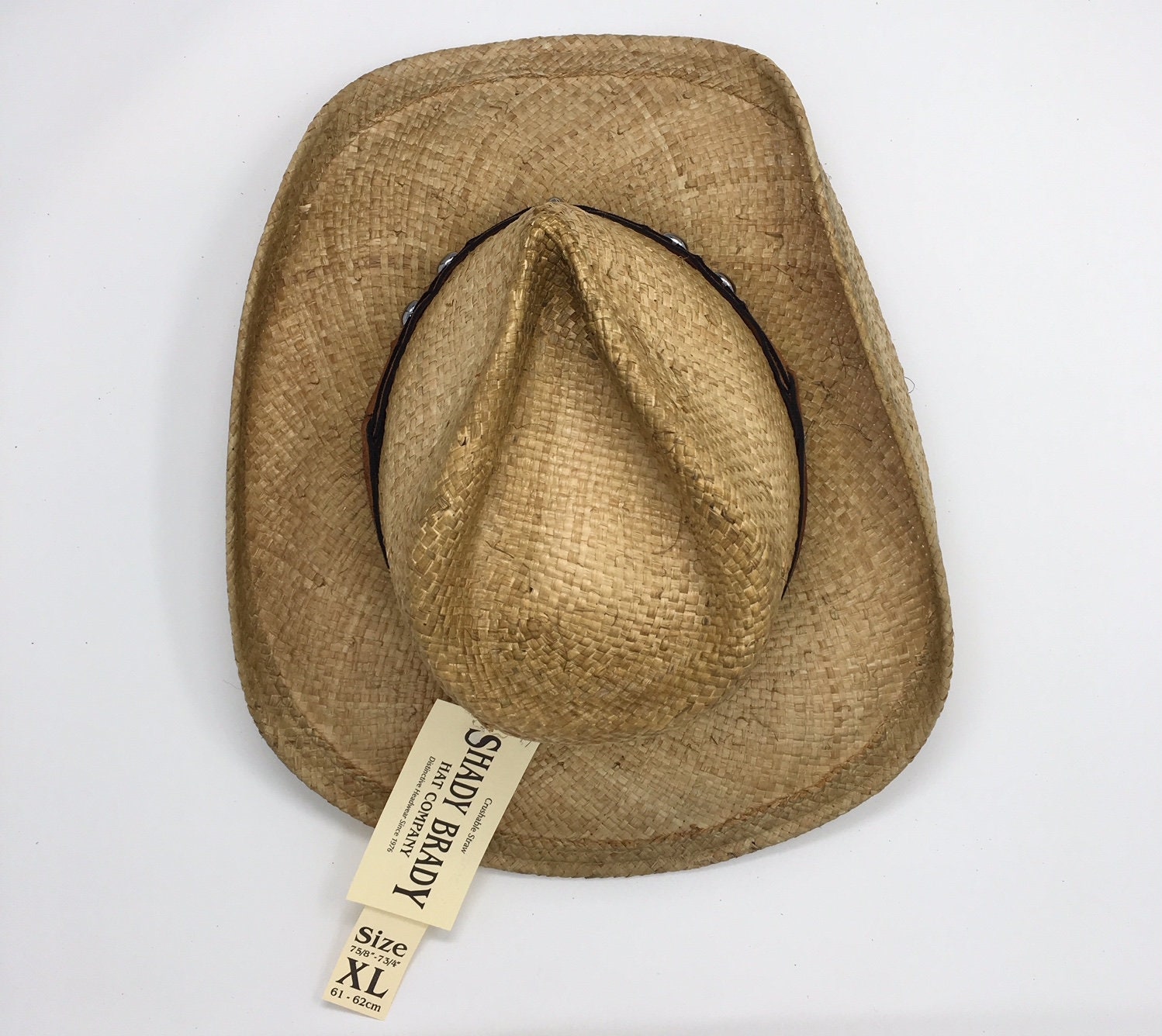 Shady Brady Handmade Woven Straw Sun Hat Leather Band Small Shady Brady Cowboy Hat with Chin Strap - Size Small - Black  main image 3