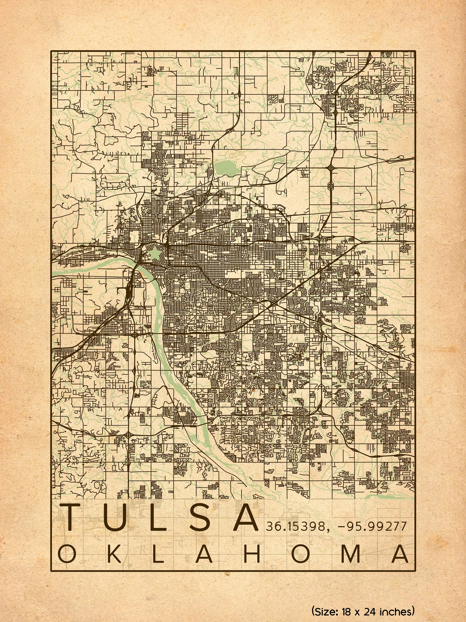 Tulsa Map Print Poster Antique Vintage Aged Tulsa Oklahoma  Etsy
