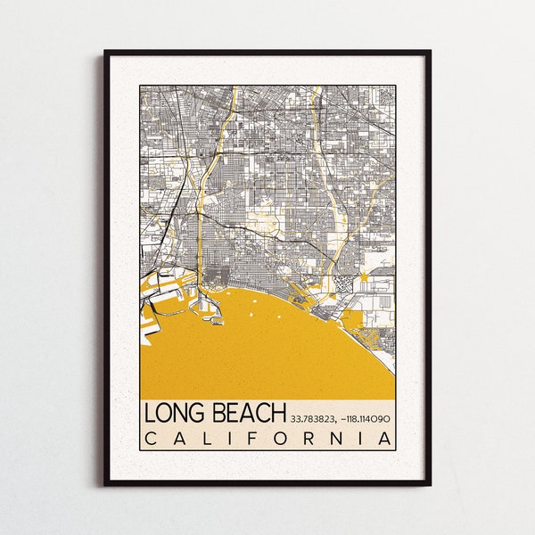 Long Beach California Los Angeles Map California State University Poster Print 49ers Prospector Pete Custom City Maps College Poster