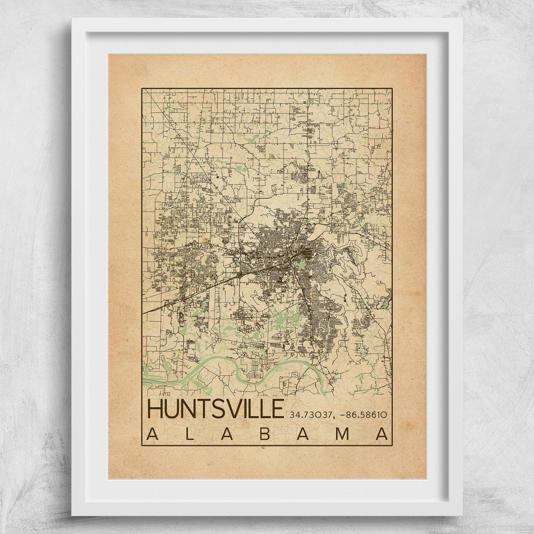 Huntsville Alabama City Map Print Poster Antique Vintage Aged ...