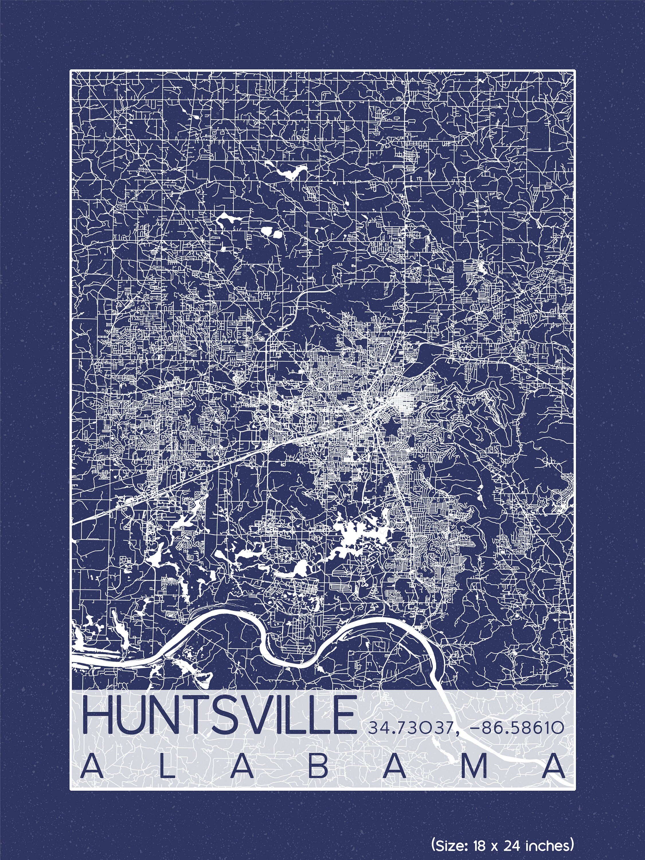 Huntsville Alabama City Map Print Poster Blueprint Plans | Etsy