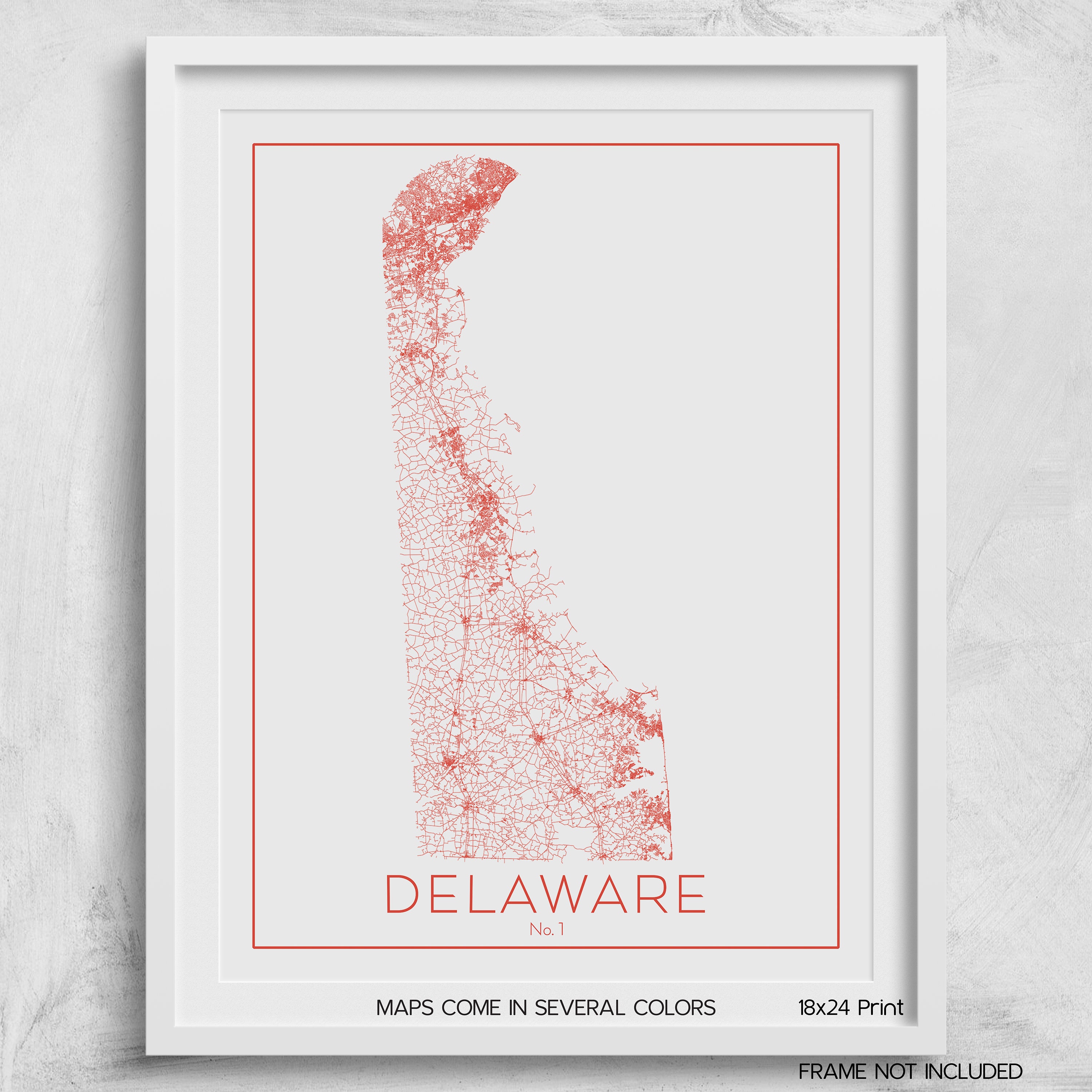 Delaware DE State Map Road Map Roadways Different Custom Color - Etsy