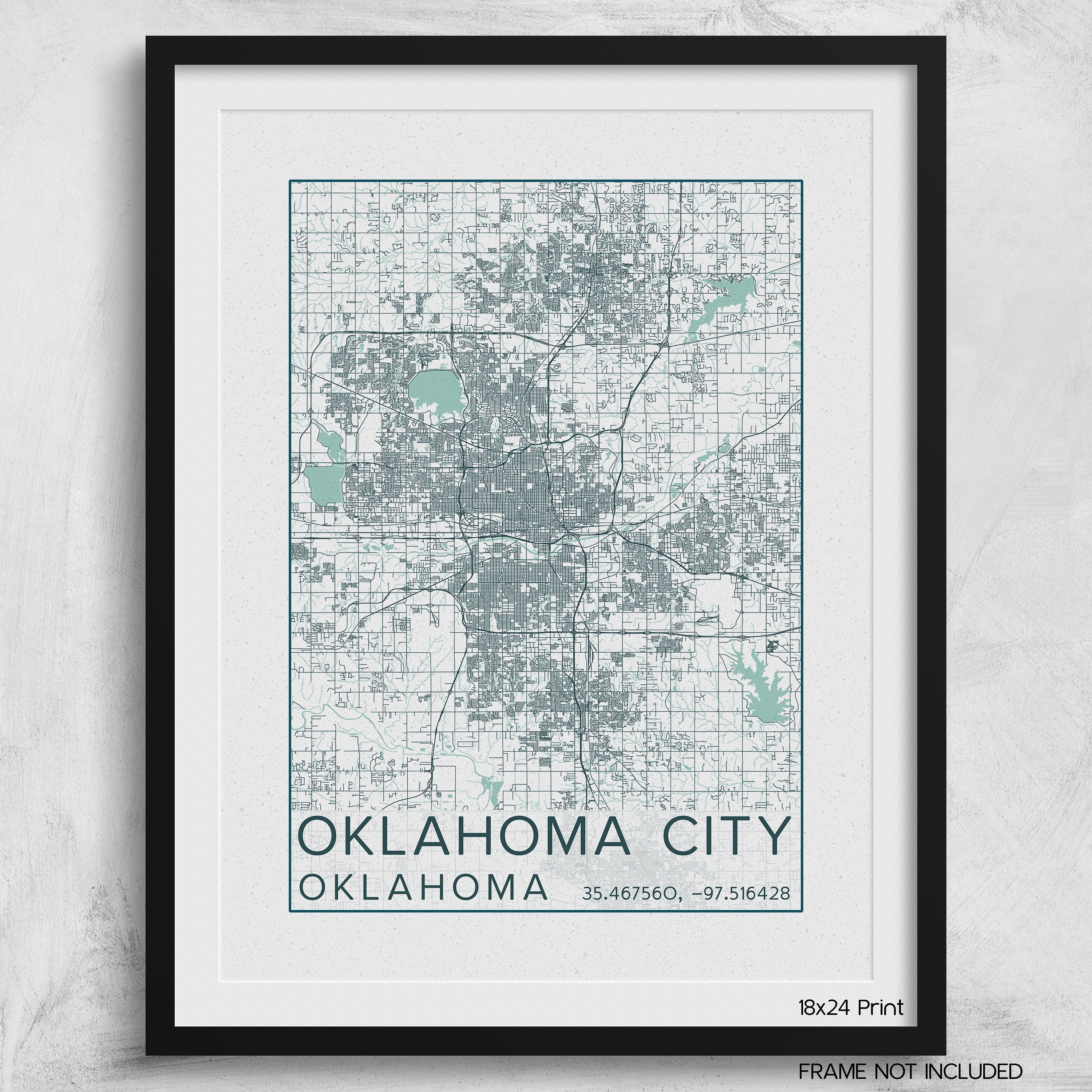 OKLAHOMA CITY Oklahoma Rolled Canvas City Map Poster Soft Vintage Colors Beige and Turquoise Large Panoramic Wall Art OKC art