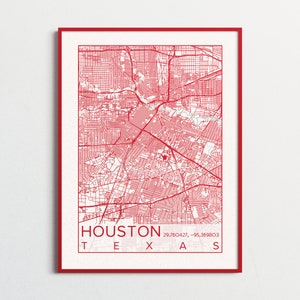 Houston Map University of Houston Print City Map Cougars Map Houston Texas Custom City Maps Custom University College Map Print Poster