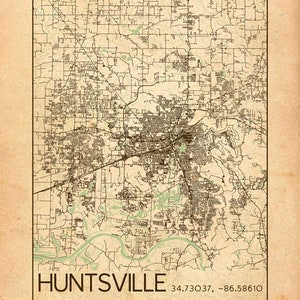 Huntsville Alabama City Map Print Poster Antique Vintage Aged ...