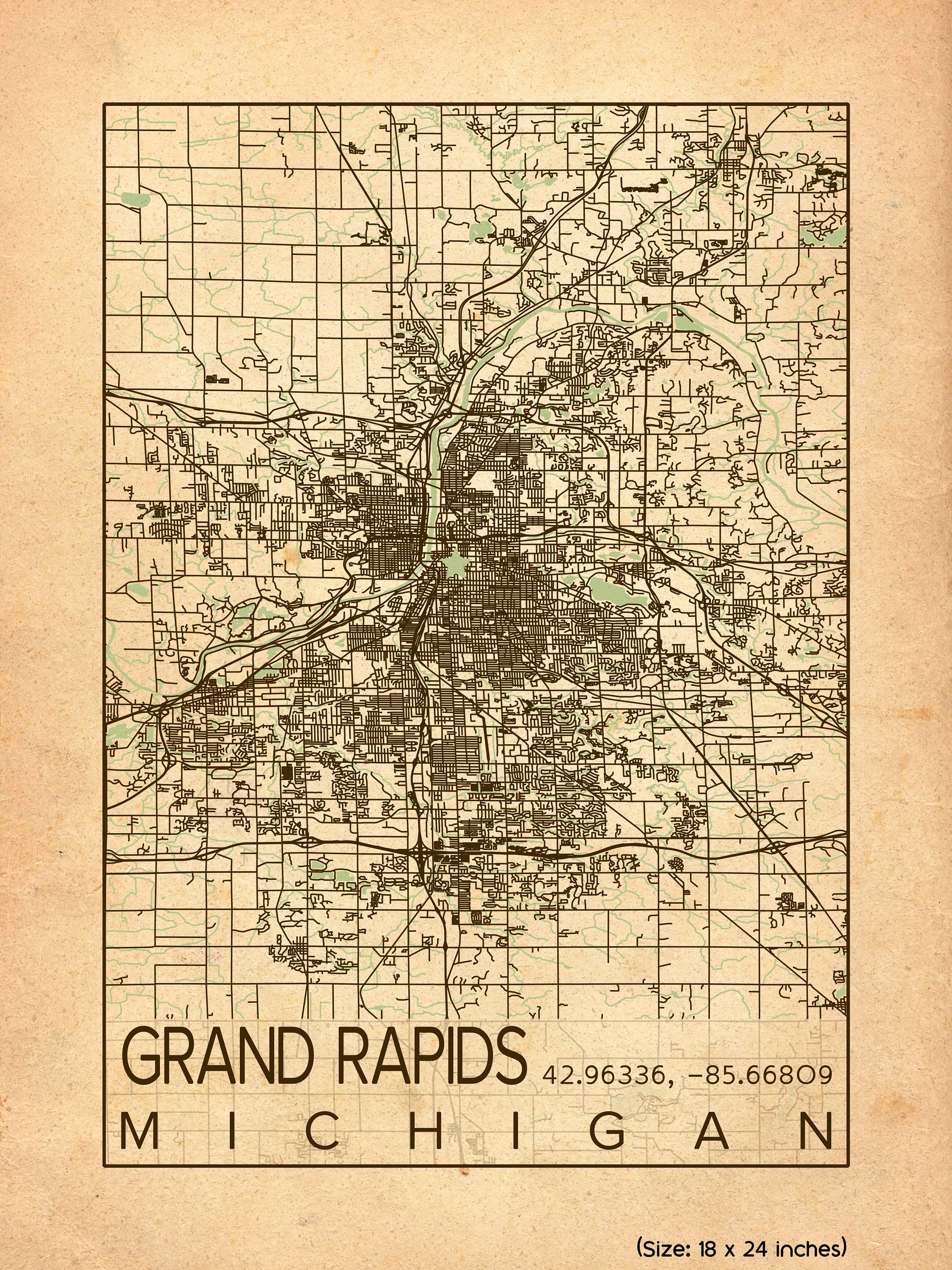 Grand Rapids City Map Print Poster Antique Vintage Aged Grand Etsy 日本