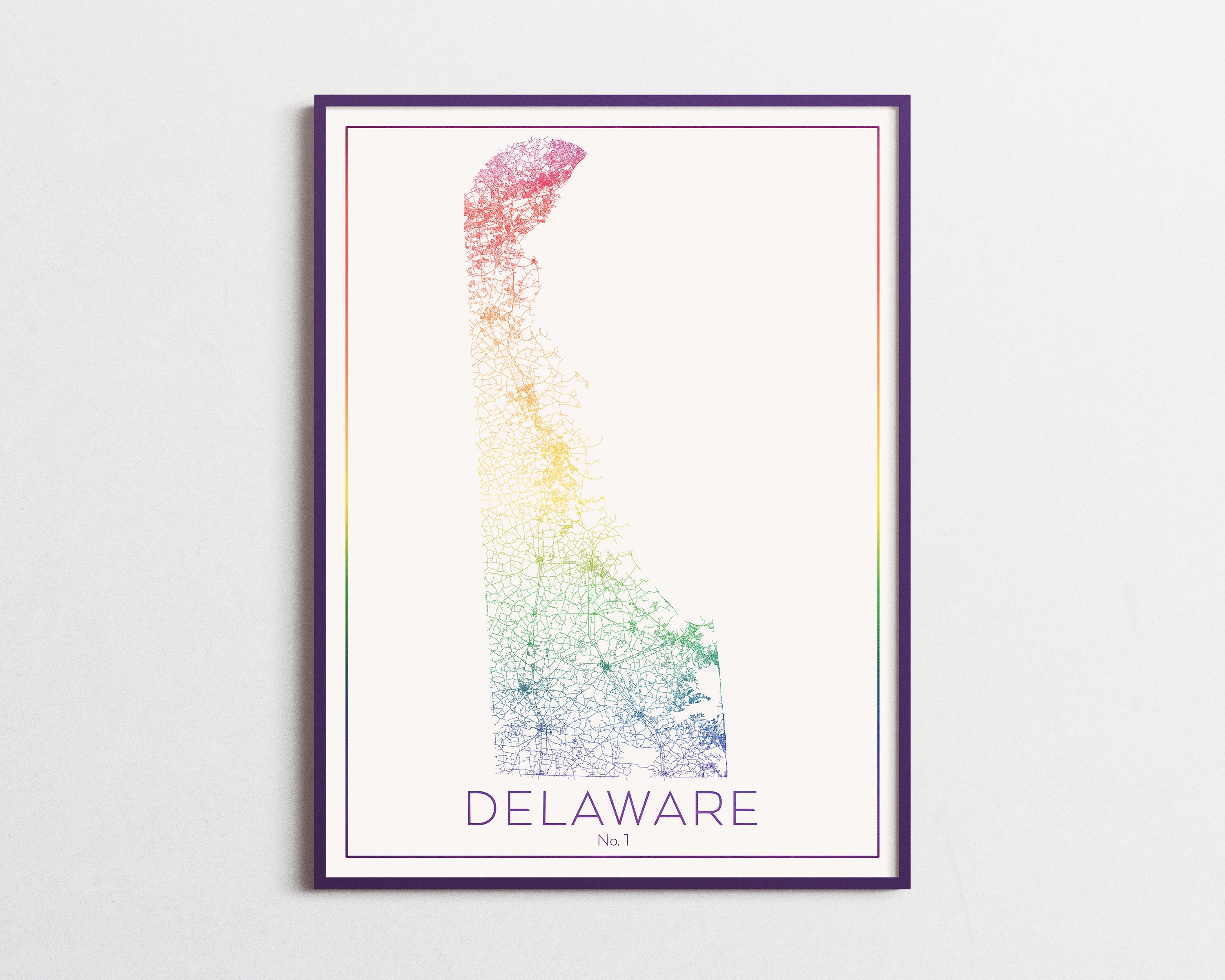 Delaware DE State Map Road Map Roadways Different Custom Color - Etsy