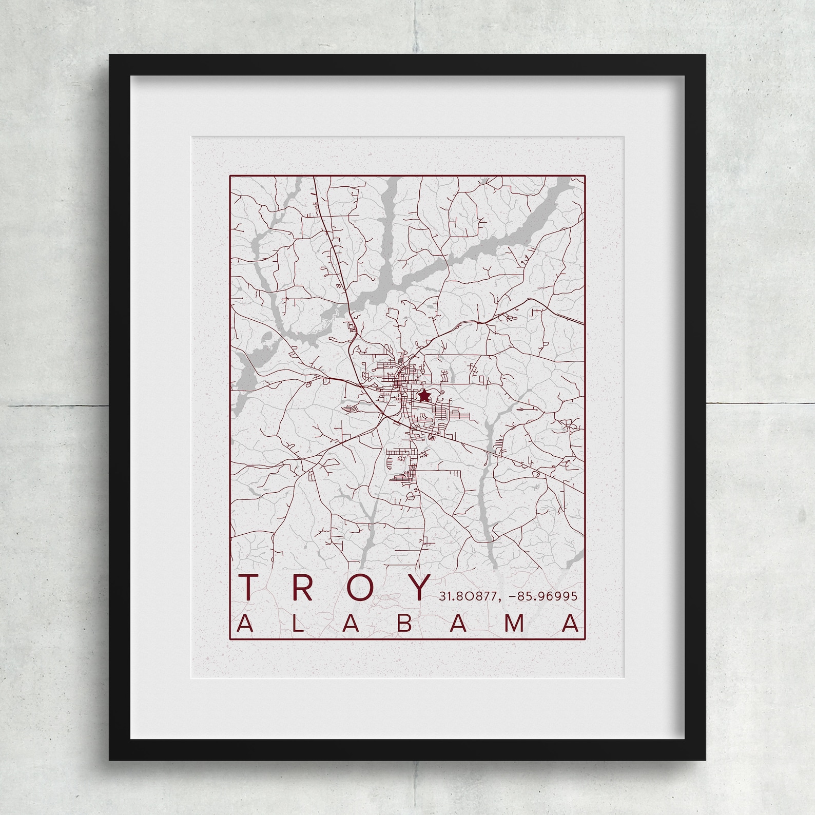 Troy Alabama Map Troy University Poster Print City of AL Etsy