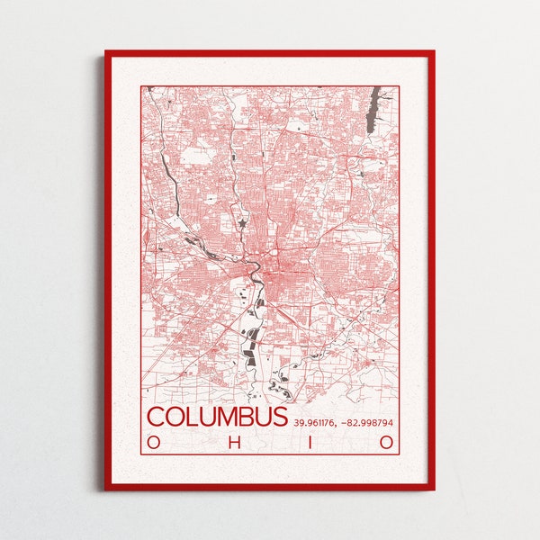Columbus Map The Ohio State University Poster Print City of Columbus Ohio Buckeyes Brutus City Maps Custom University College Art Print