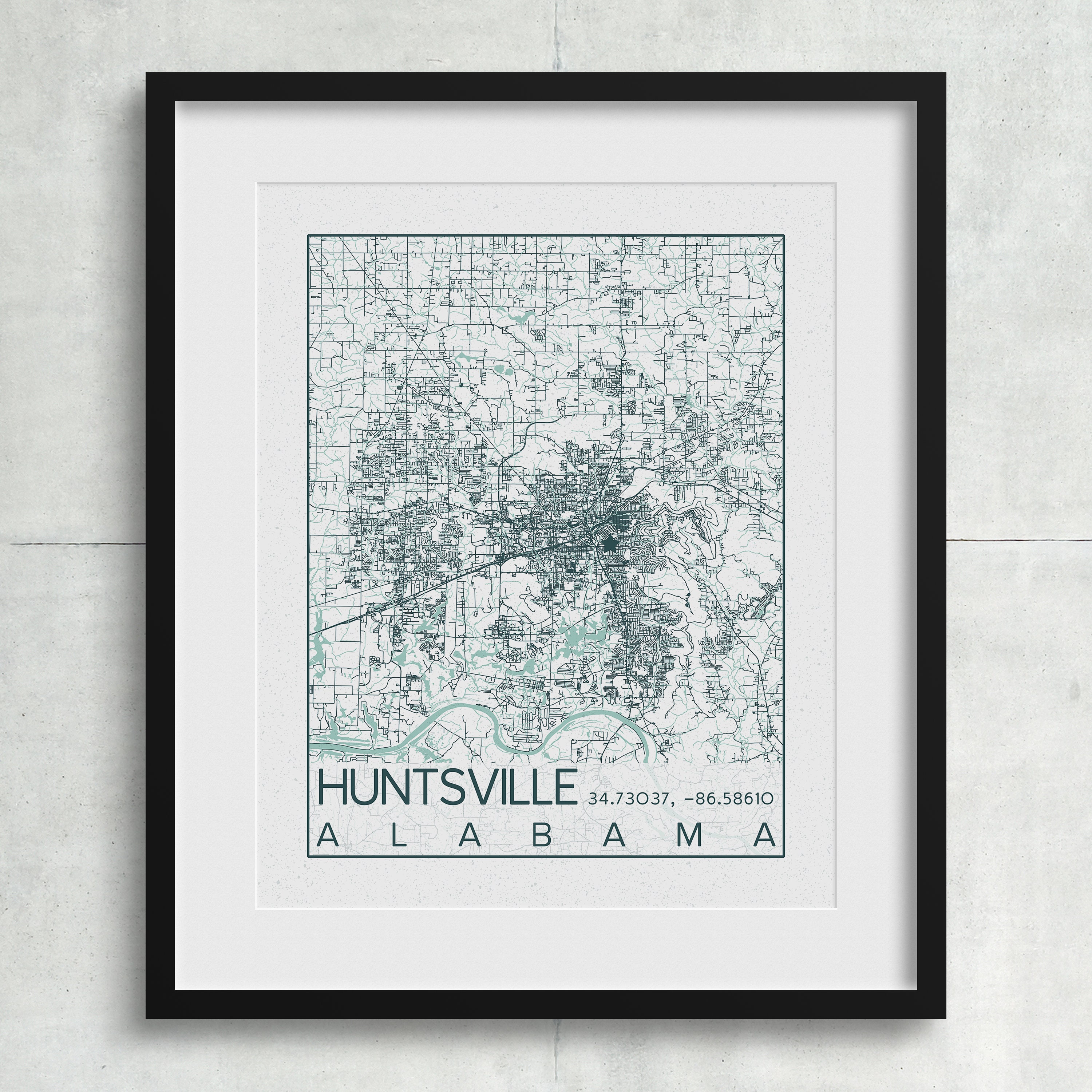 Huntsville Alabama City Map Print Poster Blue Green Huntsville | Etsy