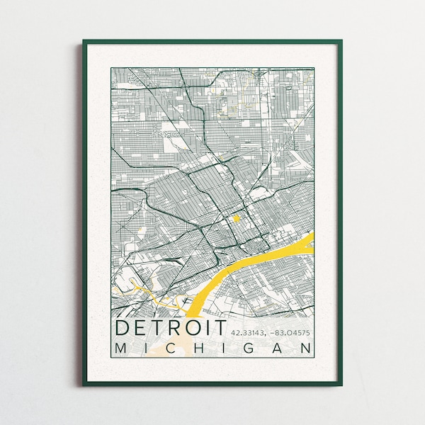 Detroit Map Wayne State University Poster Print City of Detroit Michigan Map Warriors City Maps Custom University College Art Print Poster